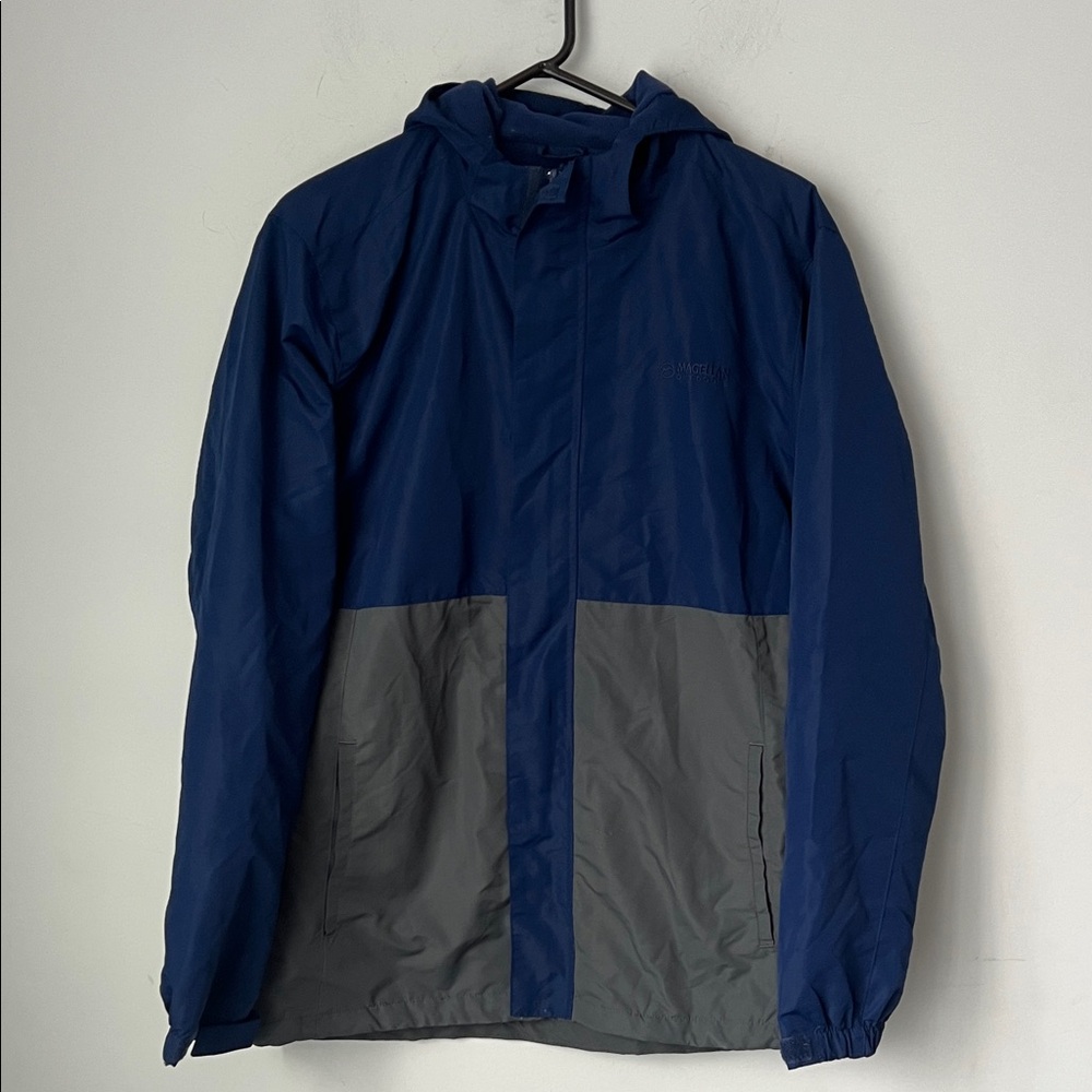 Magellan Outdoors Coat Mens Gray Blue Full Zip Hiking Outdoors Hooded Sz L 💙
